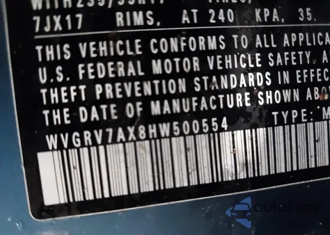 2017 Volkswagen Tiguan 2.0T Wolfsburg Edition from USA, damaged, VIN WVGRV7AX8HW500554